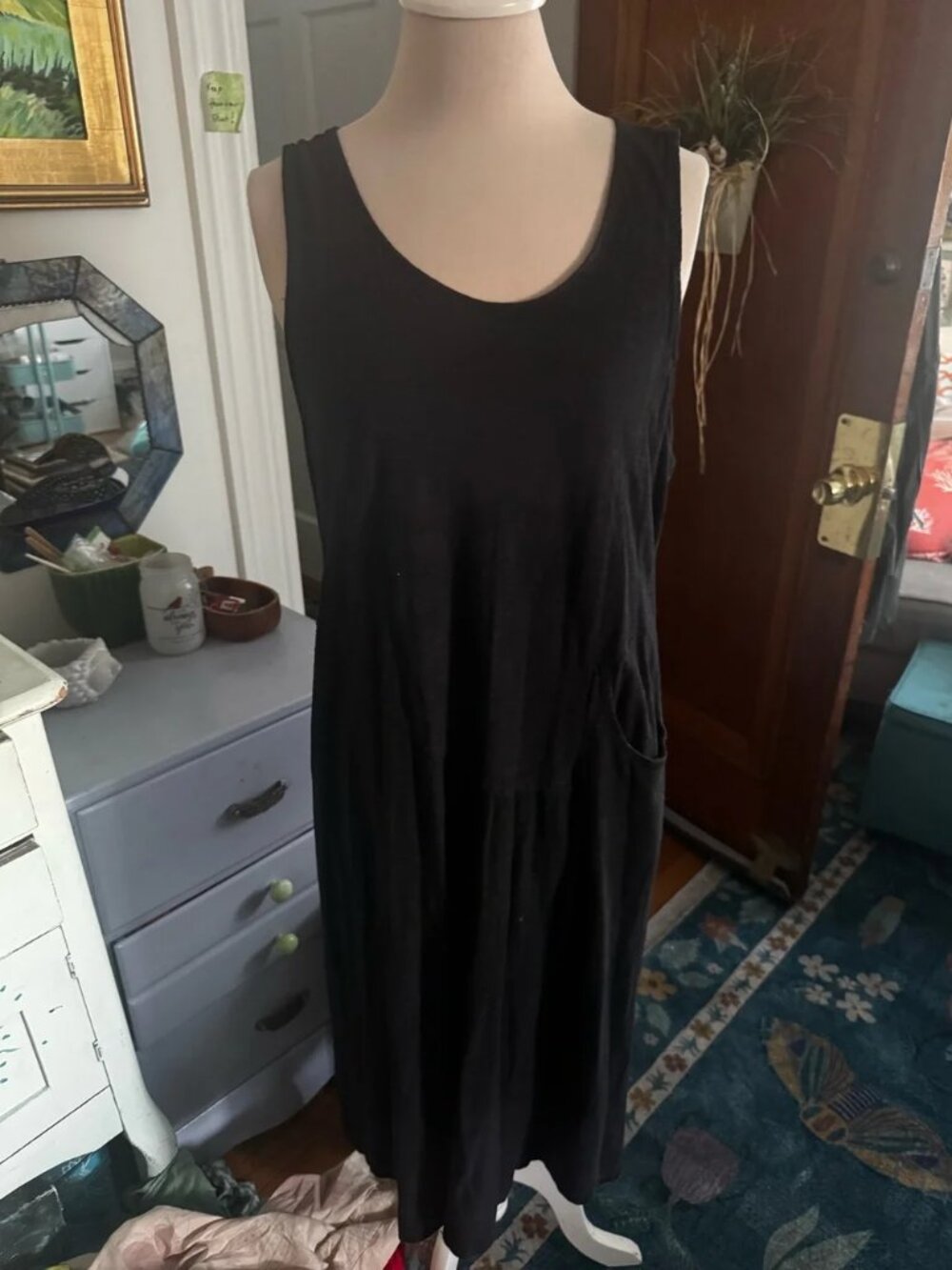 Cut Loose Black Sleeveless Slub Cotton Scoop Neck Dress M Lagenlook VGUC
